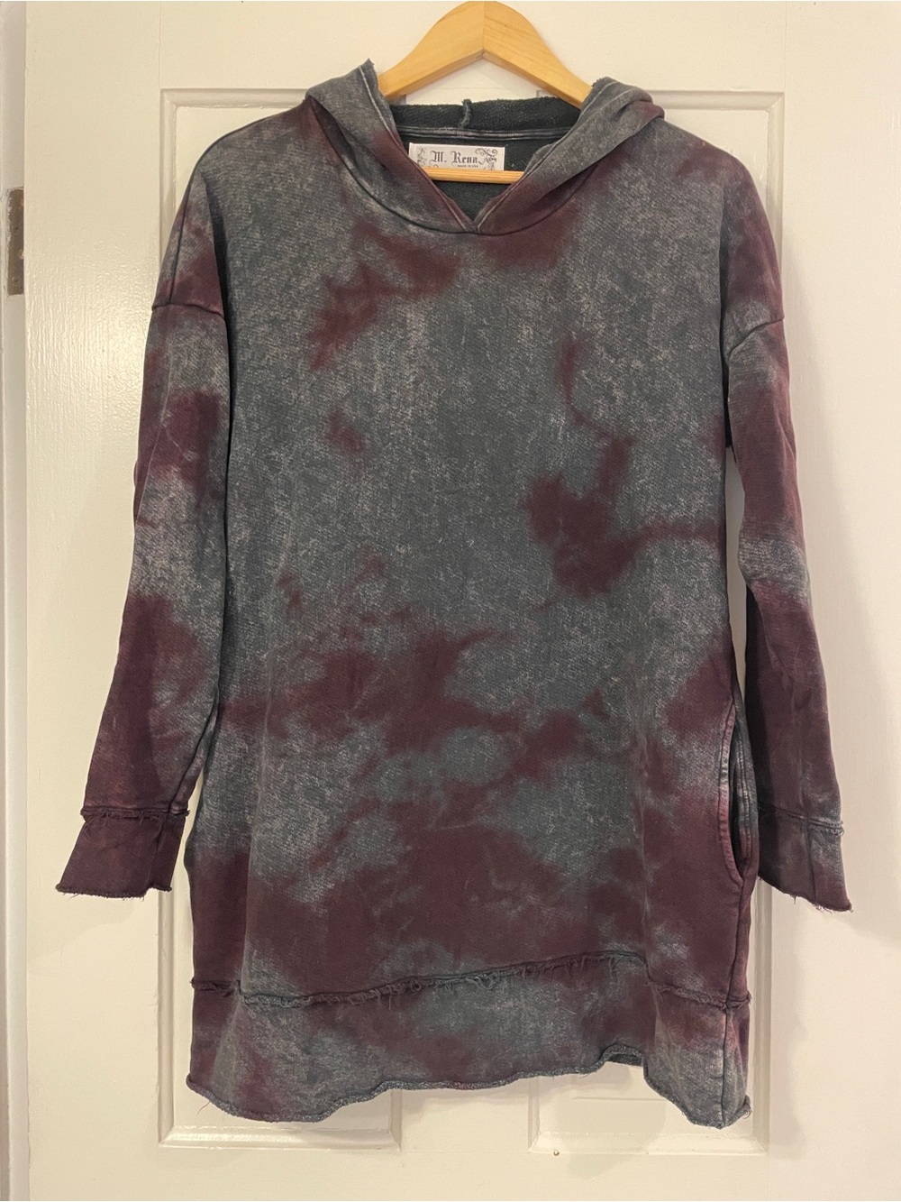 M. Rena Long Hooded Sweatshirt in Charcoal Gray and Burgundy